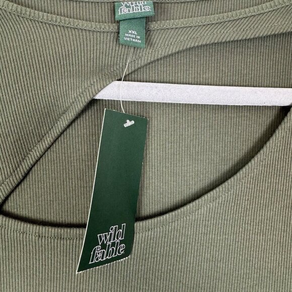 Wild Fable Olive Green Body Con Long Sleeve Ribbed Dress Size XXL - Picture 2 of 6